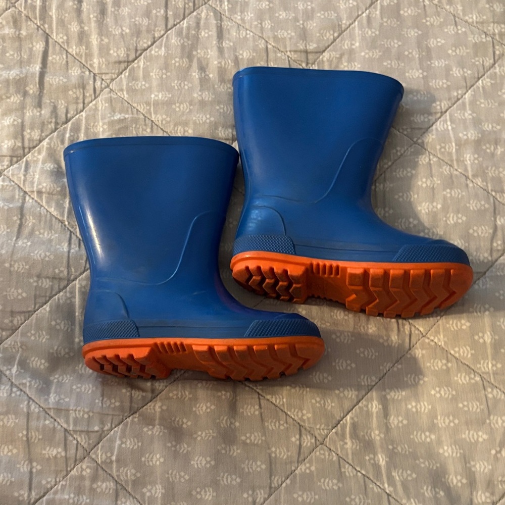 Kids Blue and Orange Rain Boots